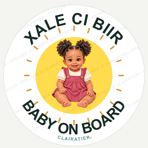 Sticker bébé à bord wolof, modèle Mia
